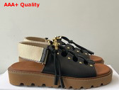 Celine Billie Chunky Sandal in Calfskin and Textile Black and Ecru Replica
