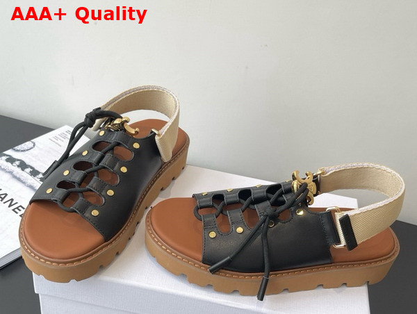 Celine Billie Chunky Sandal in Calfskin and Textile Black and Ecru Replica