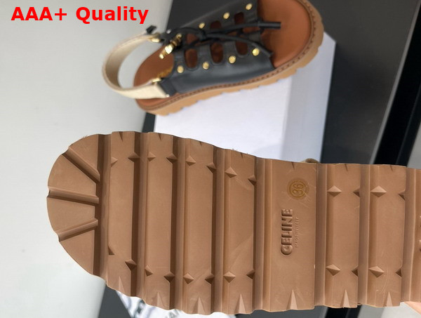 Celine Billie Chunky Sandal in Calfskin and Textile Black and Ecru Replica