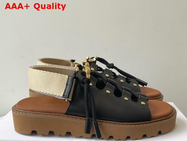 Celine Billie Chunky Sandal in Calfskin and Textile Black and Ecru Replica