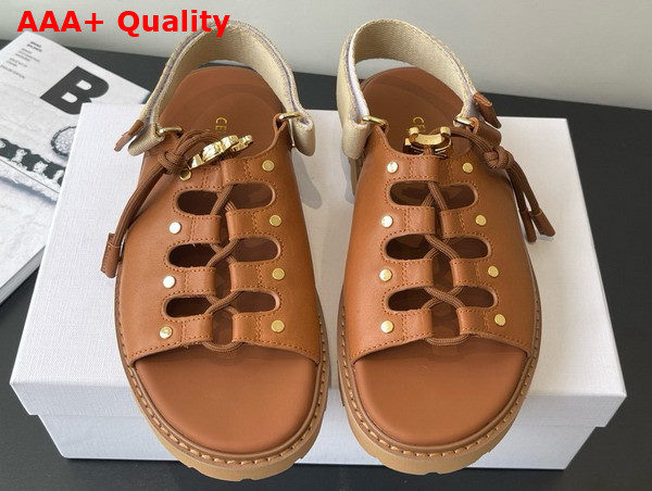 Celine Billie Chunky Sandal in Calfskin and Textile Tan and Ecru Replica