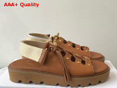 Celine Billie Chunky Sandal in Calfskin and Textile Tan and Ecru Replica