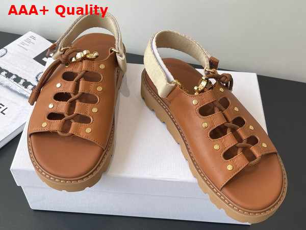 Celine Billie Chunky Sandal in Calfskin and Textile Tan and Ecru Replica