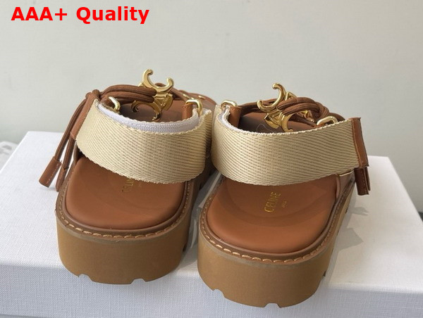 Celine Billie Chunky Sandal in Calfskin and Textile Tan and Ecru Replica