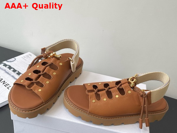 Celine Billie Chunky Sandal in Calfskin and Textile Tan and Ecru Replica