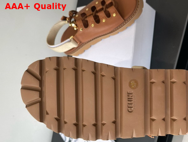 Celine Billie Chunky Sandal in Calfskin and Textile Tan and Ecru Replica