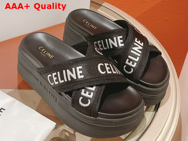 Celine Block Slide in Mesh and Textile with Celine Jacquard Black Optic White Replica