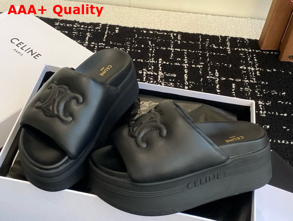 Celine Block Slide with Triomphe in Black Lambskin Replica