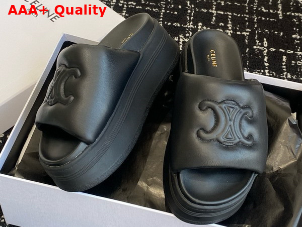 Celine Block Slide with Triomphe in Black Lambskin Replica