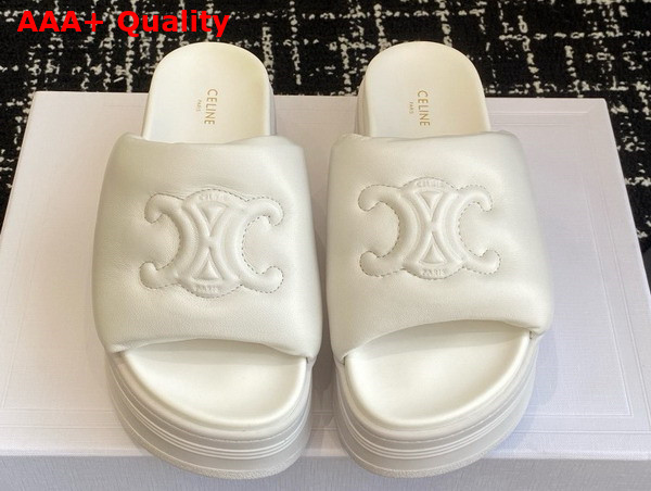 Celine Block Slide with Triomphe in White Lambskin Replica