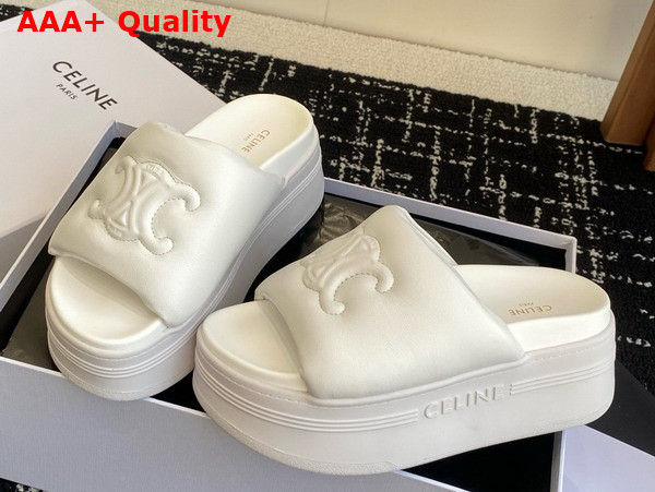 Celine Block Slide with Triomphe in White Lambskin Replica