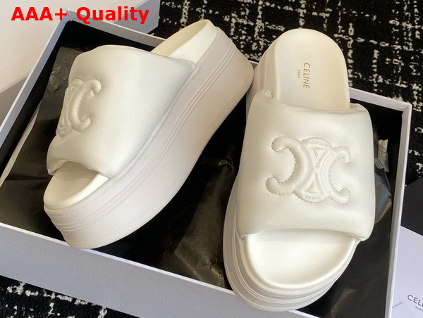 Celine Block Slide with Triomphe in White Lambskin Replica