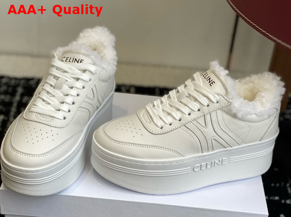 Celine Block Sneakers in White Calfskin and Shearling Replica