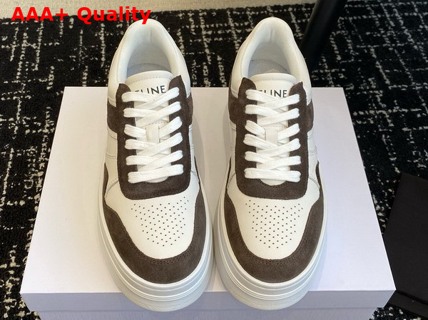 Celine Block Sneakers with Wedge Outsole in Calfskin and Suede White and Brown Replica