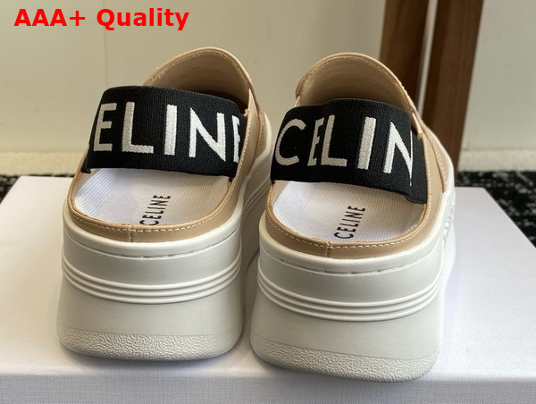 Celine Block Wedge Mule in Calfskin and Textile with Celine Jacquard Beige and Black Replica
