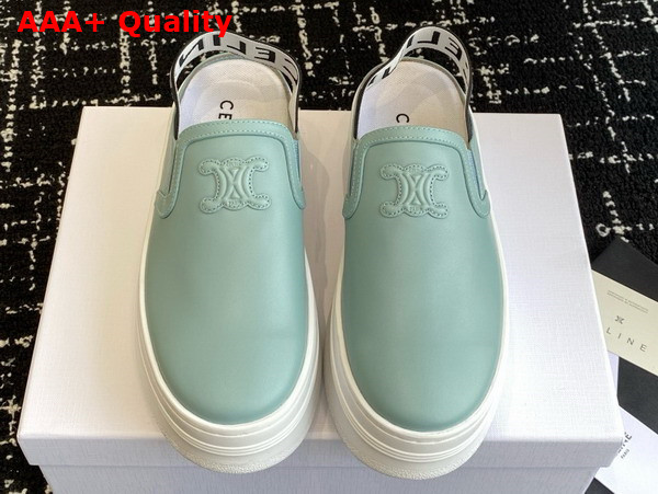 Celine Block Wedge Mule in Calfskin and Textile with Celine Jacquard Light Blue Replica