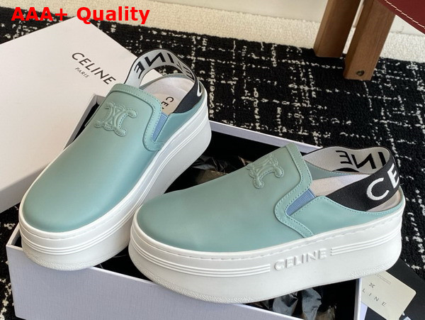 Celine Block Wedge Mule in Calfskin and Textile with Celine Jacquard Light Blue Replica