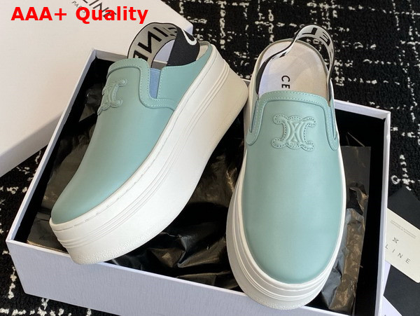 Celine Block Wedge Mule in Calfskin and Textile with Celine Jacquard Light Blue Replica