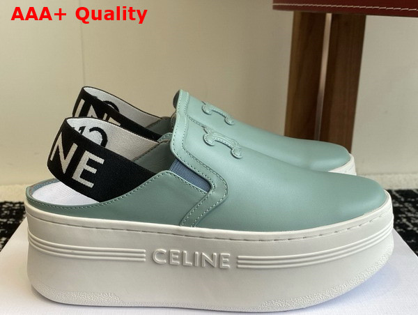 Celine Block Wedge Mule in Calfskin and Textile with Celine Jacquard Light Blue Replica
