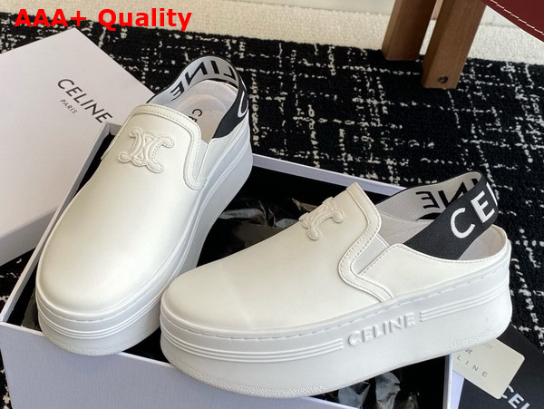 Celine Block Wedge Mule in Calfskin and Textile with Celine Jacquard Optic White and Black Replica