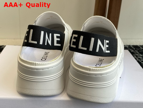 Celine Block Wedge Mule in Calfskin and Textile with Celine Jacquard Optic White and Black Replica