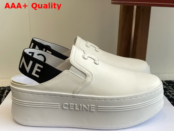 Celine Block Wedge Mule in Calfskin and Textile with Celine Jacquard Optic White and Black Replica