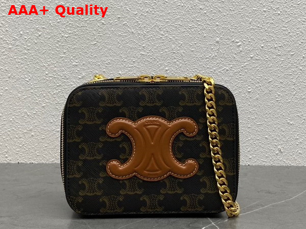 Celine Box On Chain Cuir Triomphe in Triomphe Canvas and Calfskin Tan Replica