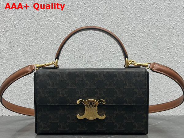 Celine Box Triomphe in Triomphe Canvas and Calfskin Tan Replica