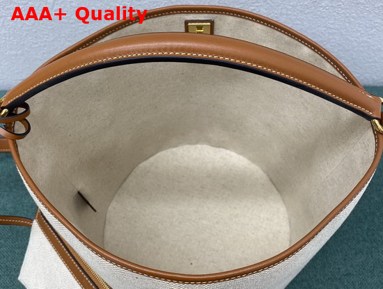 Celine Bucket 16 Bag in Textile and Calfskin Tan White Replica