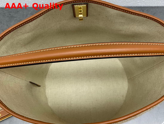 Celine Bucket 16 Bag in Textile with Celine Logo and Smooth Calfskin Beige Tan Replica