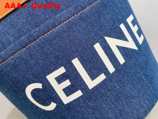 Celine Bucket Celine in Denim with Celine Print and Calfskin Navy Tan Replica