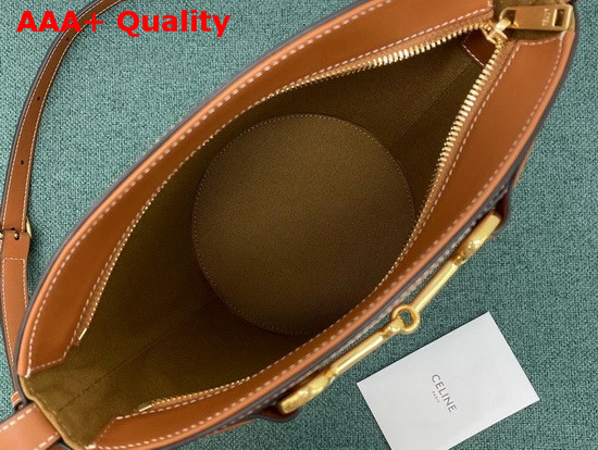 Celine Bucket Crecy in Triomphe Canvas and Tan Natural Calfskin Replica