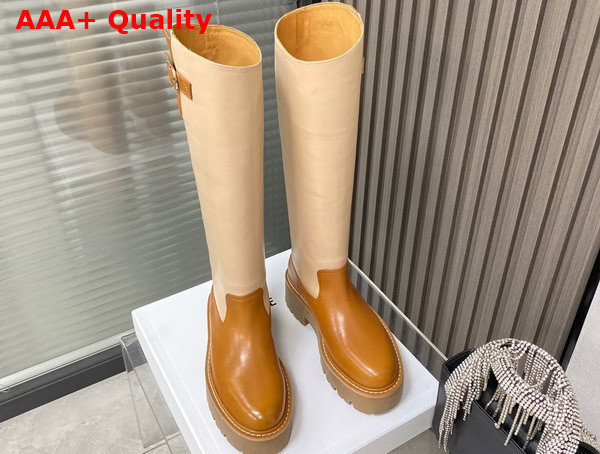 Celine Buckled High Boot in Calfskin Caramel and Light Camel Replica