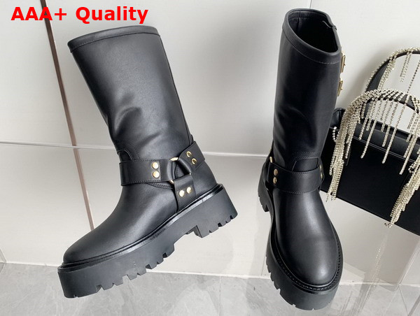 Celine Bulky Bid Biker Boot with Harness in Black Calfskin Replica
