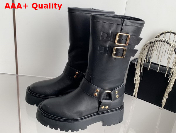 Celine Bulky Bid Biker Boot with Harness in Black Calfskin Replica