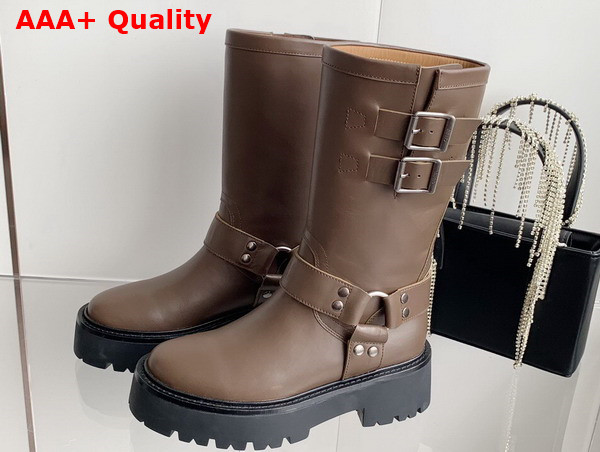 Celine Bulky Bid Biker Boot with Harness in Khaki Calfskin Replica