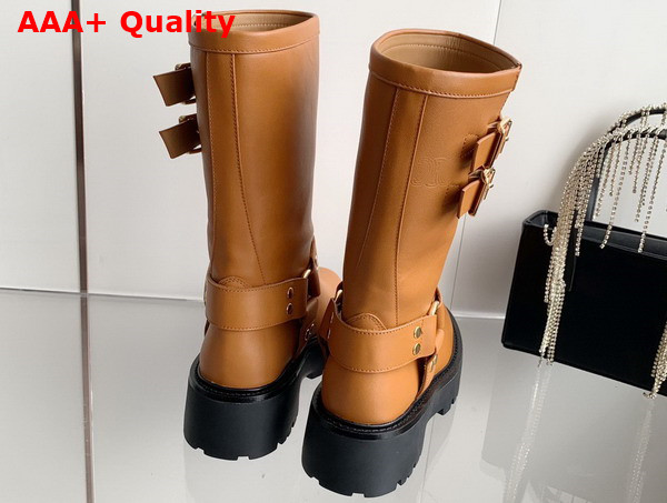 Celine Bulky Bid Biker Boot with Harness in Tan Calfskin Replica