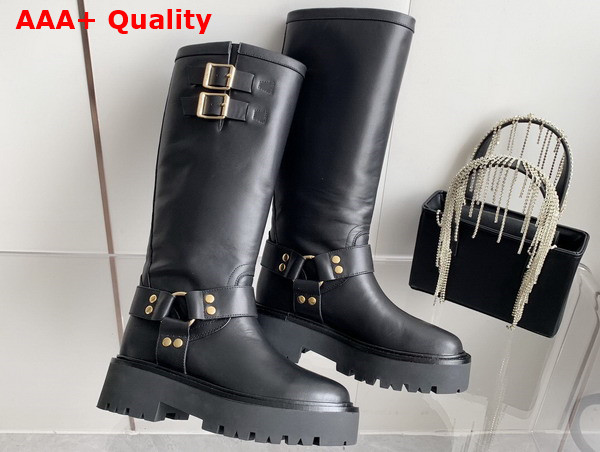 Celine Bulky Biker High Boot in Black Calfskin Replica