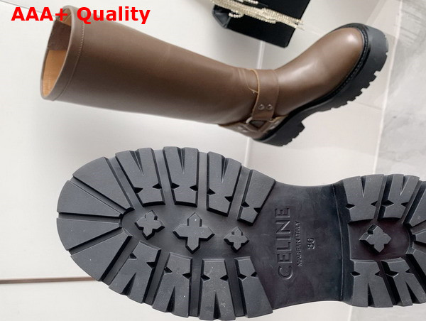 Celine Bulky Biker High Boot in Khaki Calfskin Replica