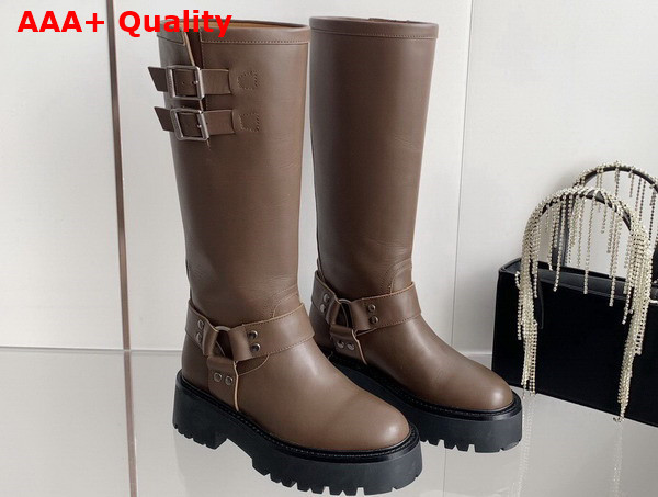 Celine Bulky Biker High Boot in Khaki Calfskin Replica