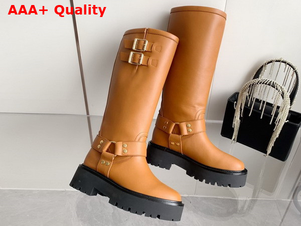 Celine Bulky Biker High Boot in Tan Calfskin Replica