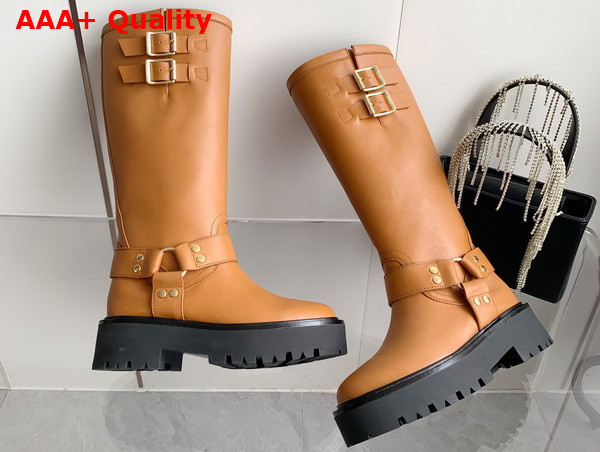 Celine Bulky Biker High Boot in Tan Calfskin Replica