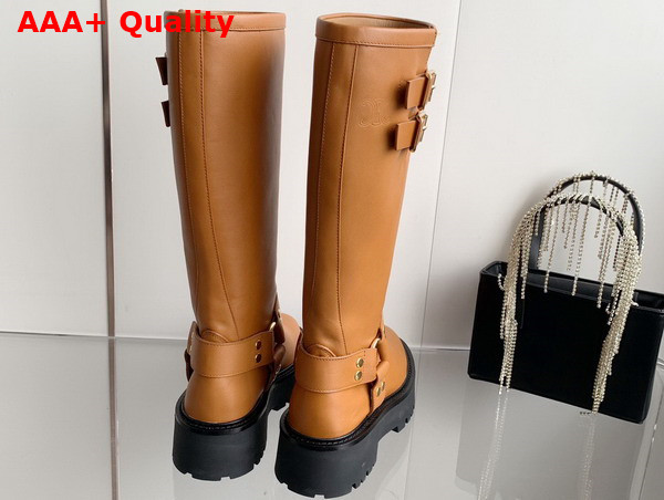 Celine Bulky Biker High Boot in Tan Calfskin Replica