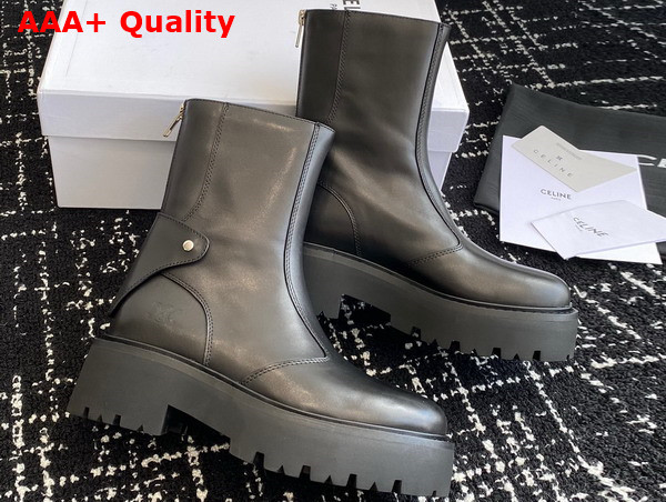 Celine Bulky Boots with Back Zip and Triomphe in Calfskin Black Replica