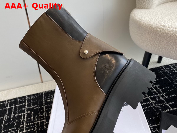 Celine Bulky Boots with Back Zip and Triomphe in Calfskin Khaki and Black Replica