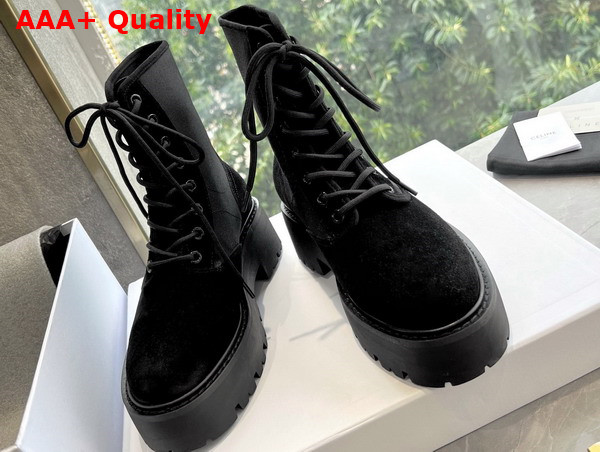 Celine Bulky Lace Up Boot with Triomphe in Nylon and Suede Calfskin Black Replica
