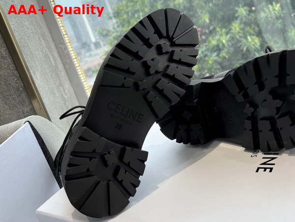Celine Bulky Lace Up Boot with Triomphe in Nylon and Suede Calfskin Black Replica