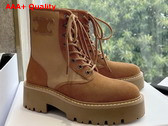 Celine Bulky Lace Up Boot with Triomphe in Nylon and Suede Calfskin Dark Beige Replica