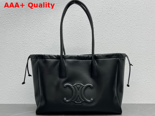 Celine Cabas Drawstring Cuir Triomphe in Smooth Calfskin Black Replica
