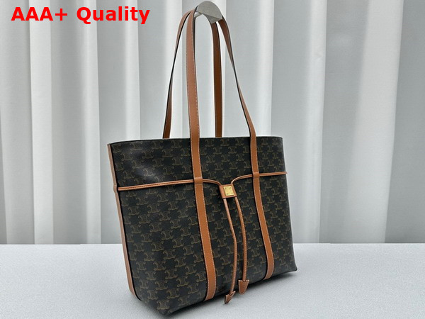 Celine Cabas Drawstring in Triomphe Canvas and Calfskin Tan Replica